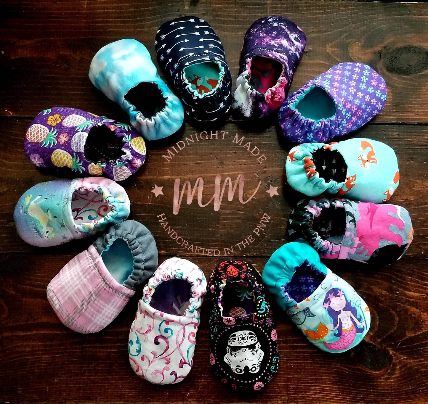 Soft soled baby crib shoes moccasins mocs slippers mermaid. Midnight Made