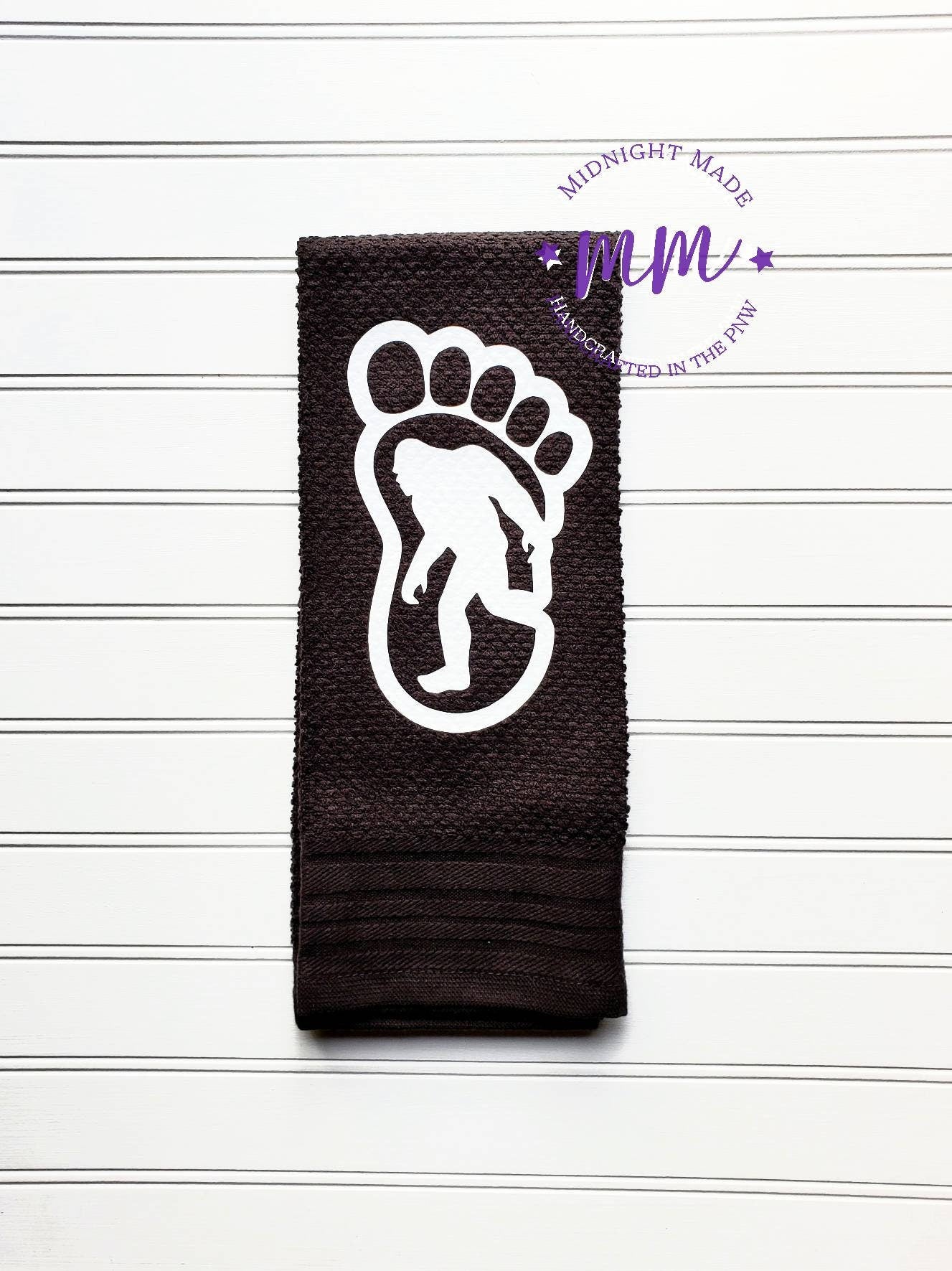 Bigfoot Sasquatch Yetty Yeti decor, funny towel decor Midnight Made pnw gift camping father's day dad gift