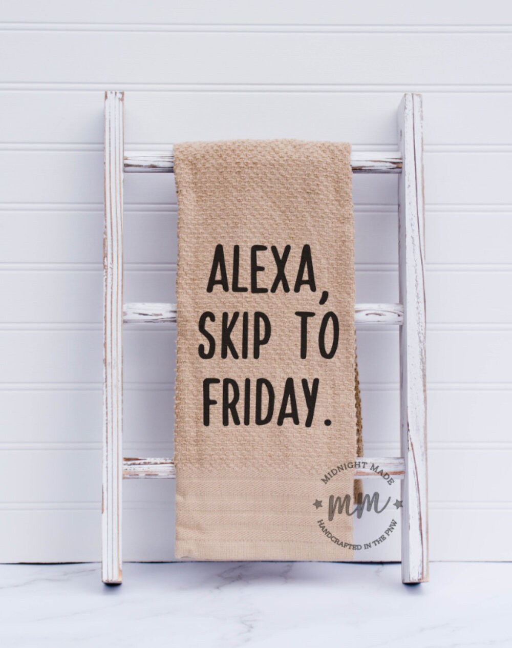 Alexa skip to Friday, Alexa towel, kitchen towel, funny tea towel, novelty towel Midnight Made