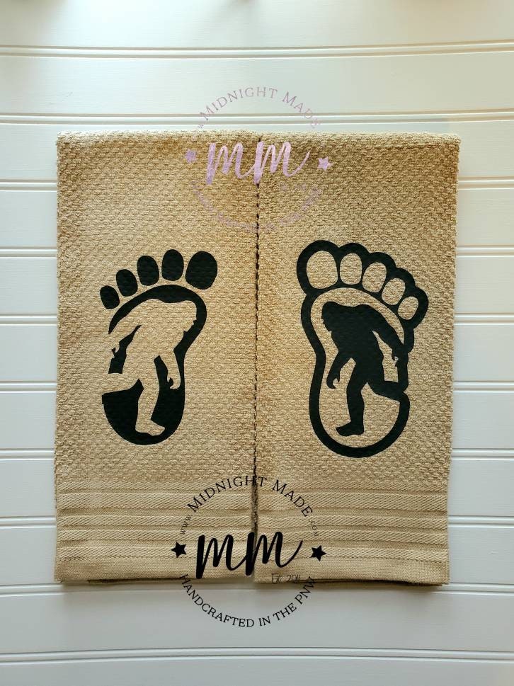 Bigfoot Sasquatch Yetty Yeti décor, funny kitchen towel décor Midnight Made camp gift pnw