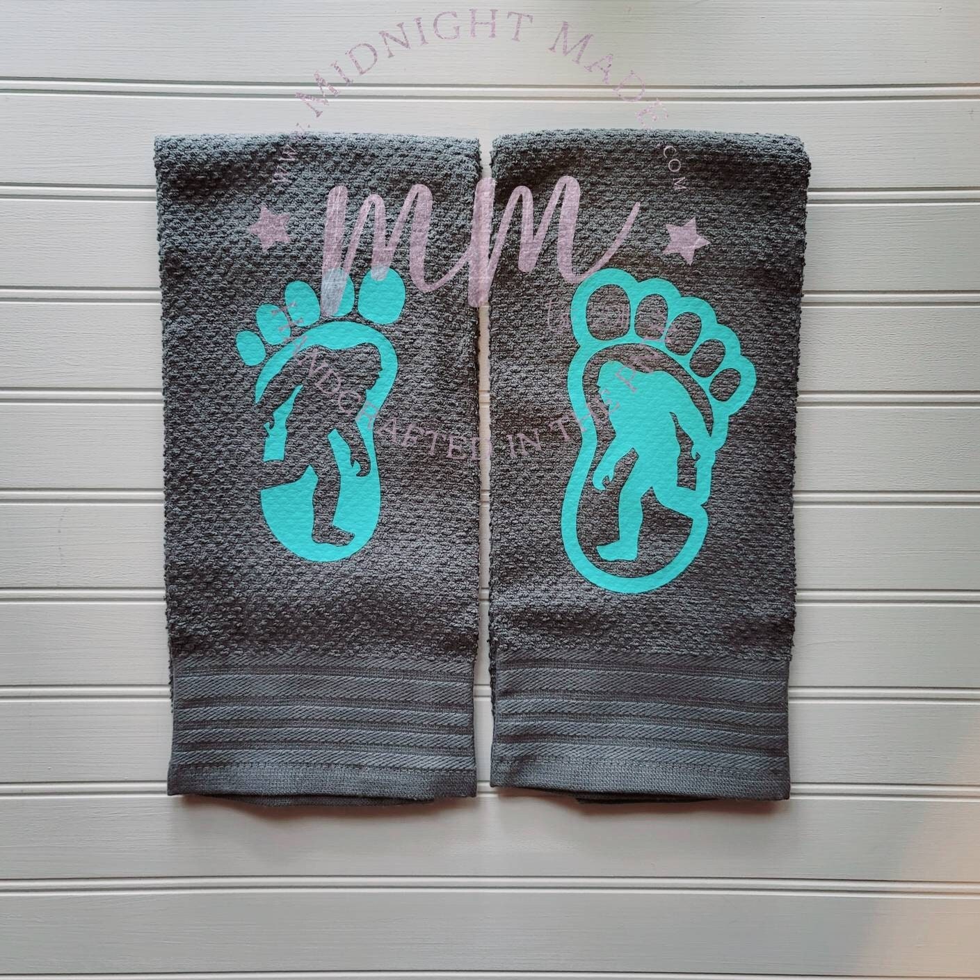 Bigfoot Sasquatch Yetty Yeti décor, funny kitchen towel décor Midnight Made camp gift pnw