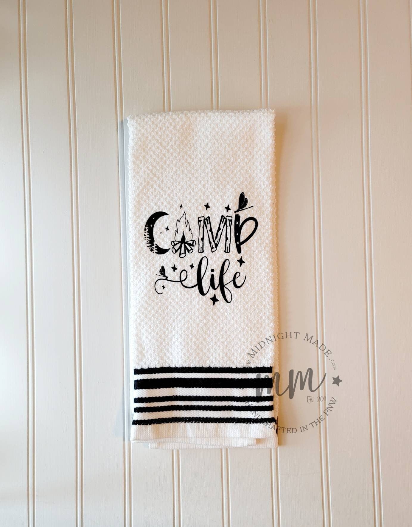 Camp Life Camping towel, camper decor, funny towel decor Midnight Made