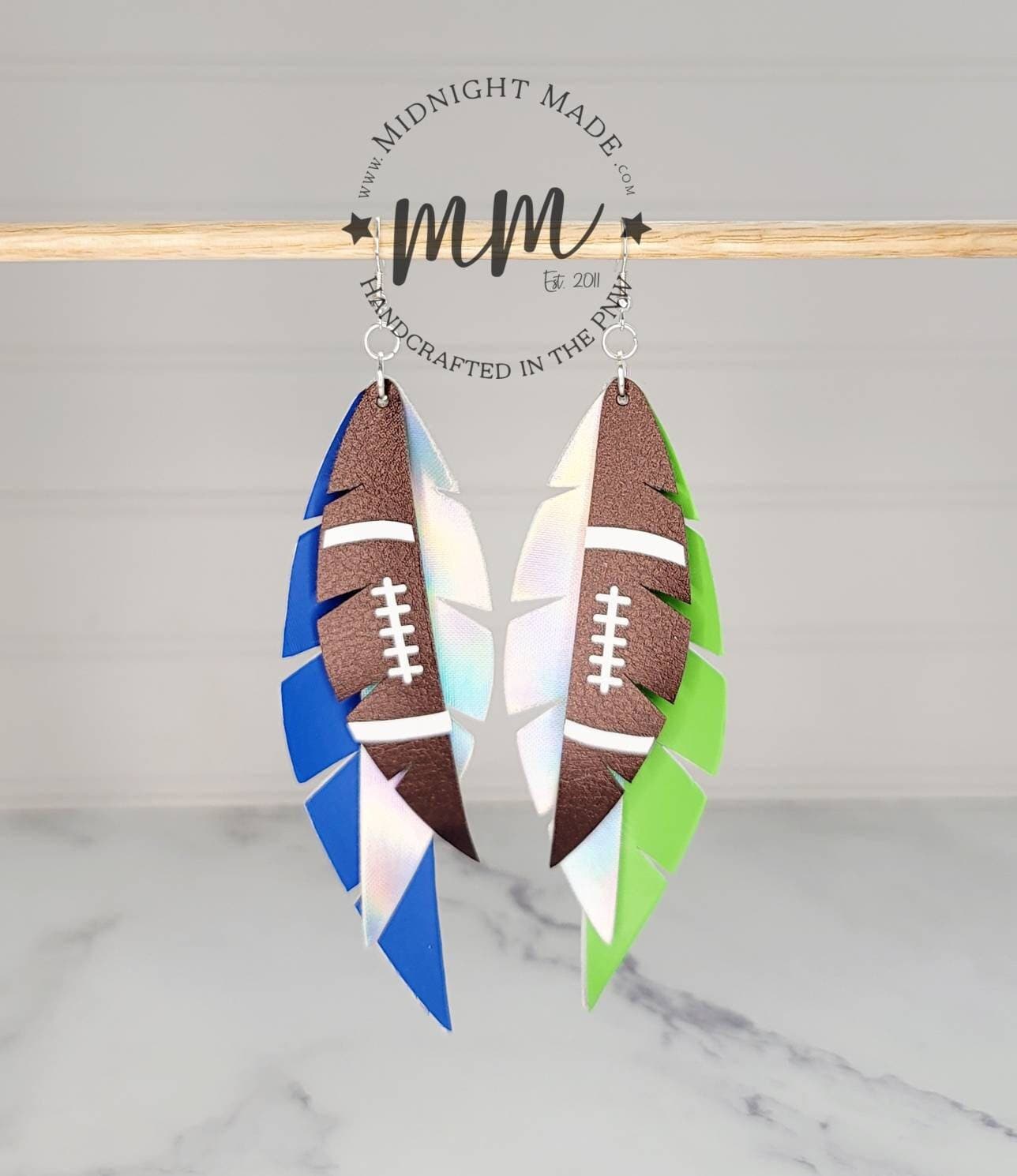 Football team vegan faux leather earrings NFL inspired