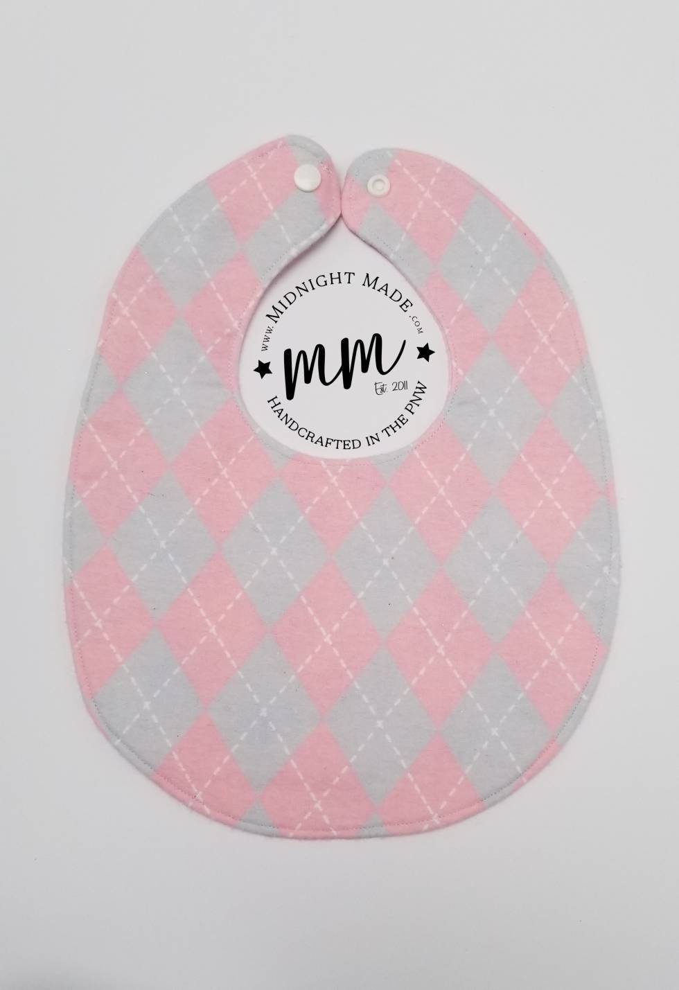 Double sided REVERSIBLE baby bib pink clouds moon sun stars argyle toddler children's Bib Midnight Made
