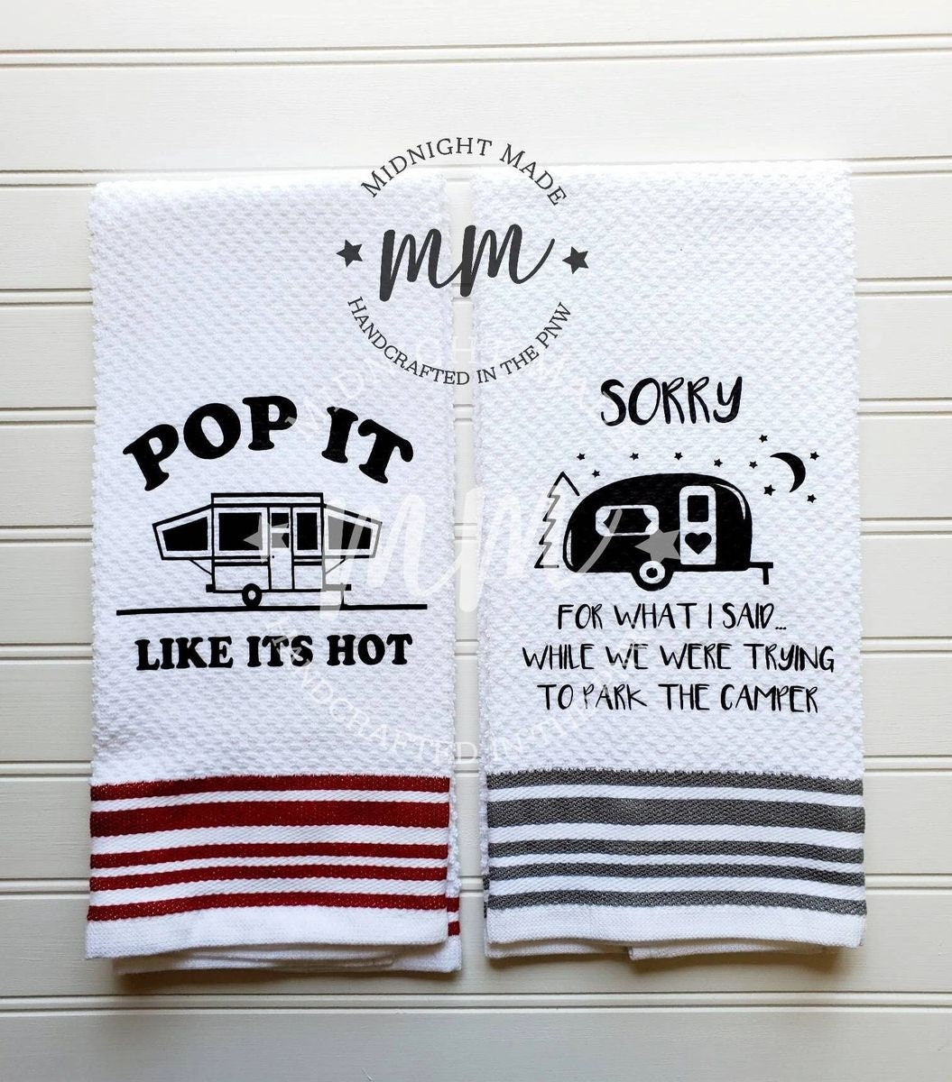 Sorry for what I said, trailer camper Camping towel, pop up camper decor, funny towel decor Midnight Made