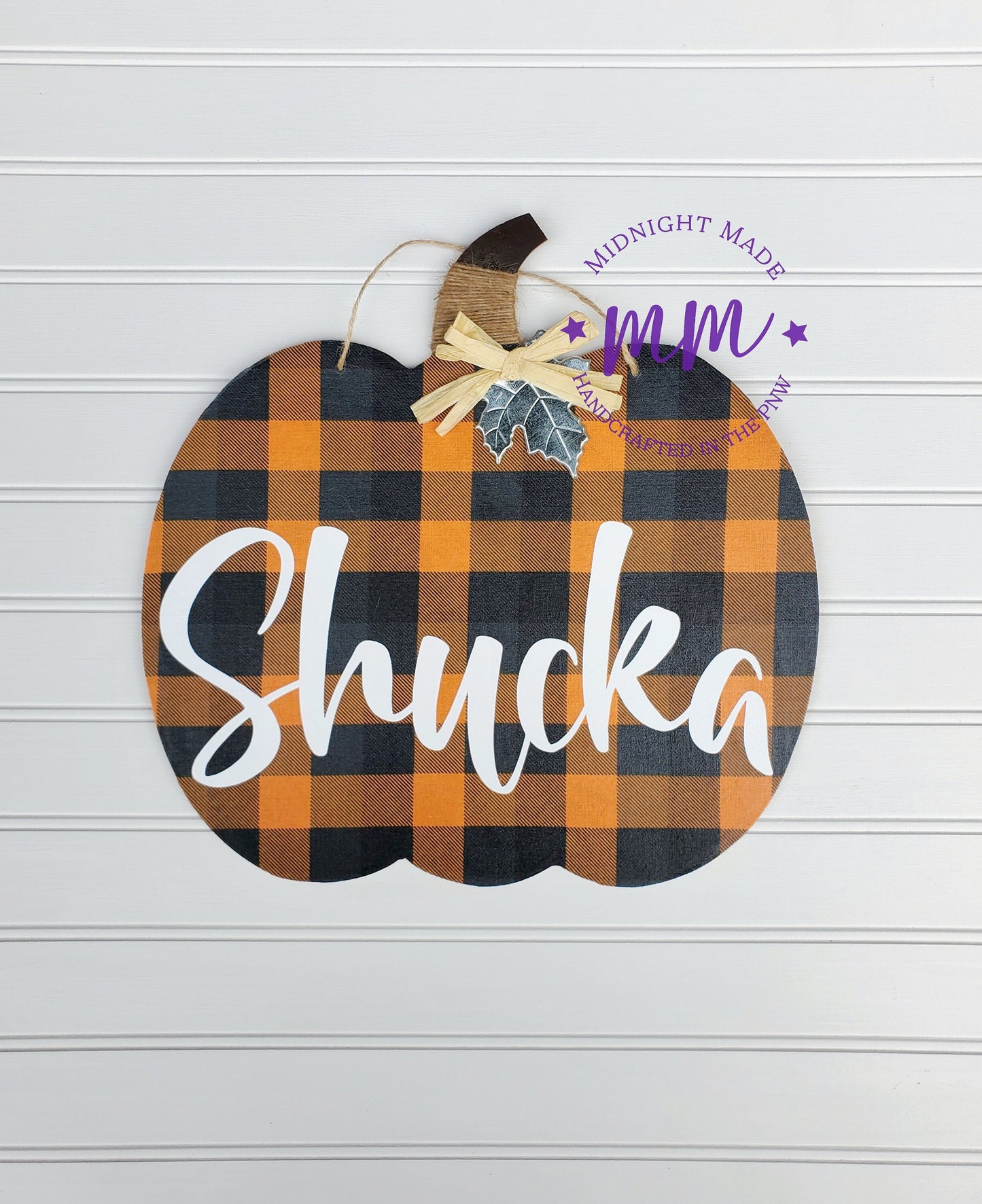 Buffalo Plaid Sunflower Pumpkin fall door hang decor. midnight made. plaid