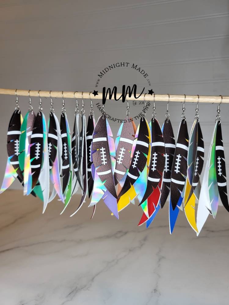 Football NFL team vegan faux leather feather earrings LA Chargers inspired. Midnight Made