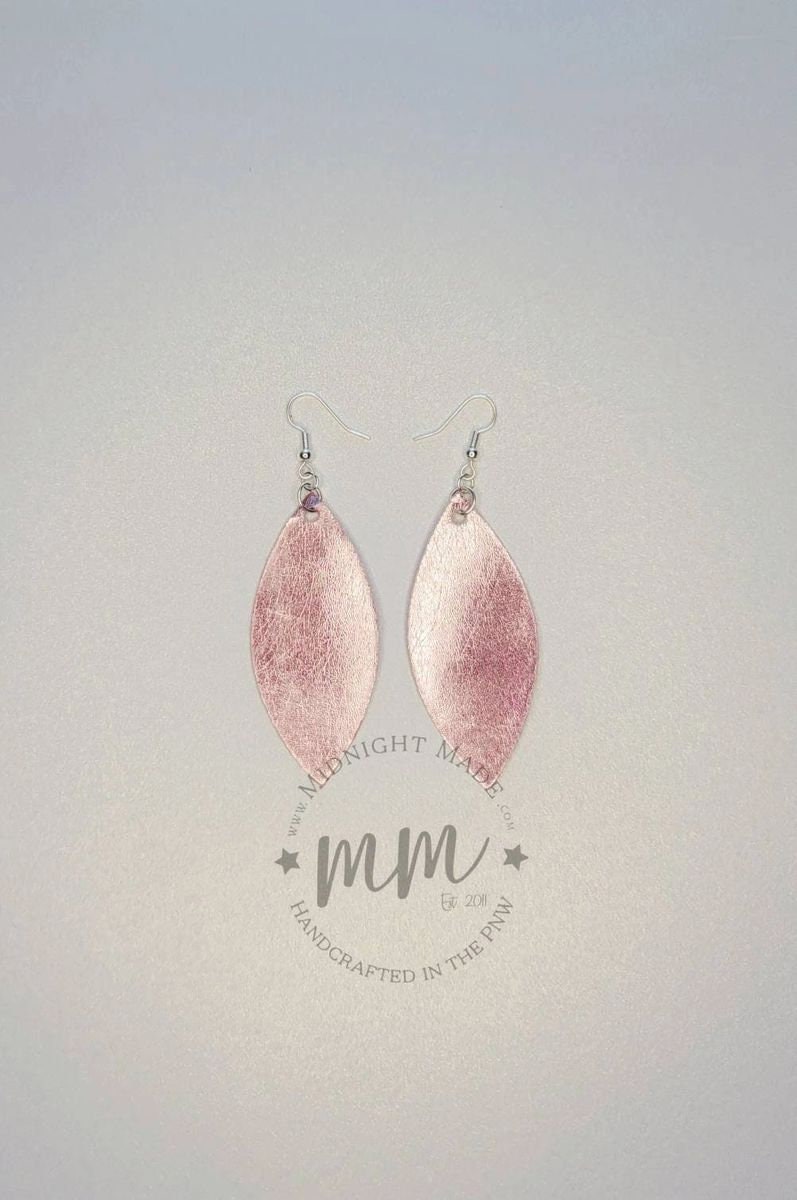Rose Gold leaf vegan faux leather earrings