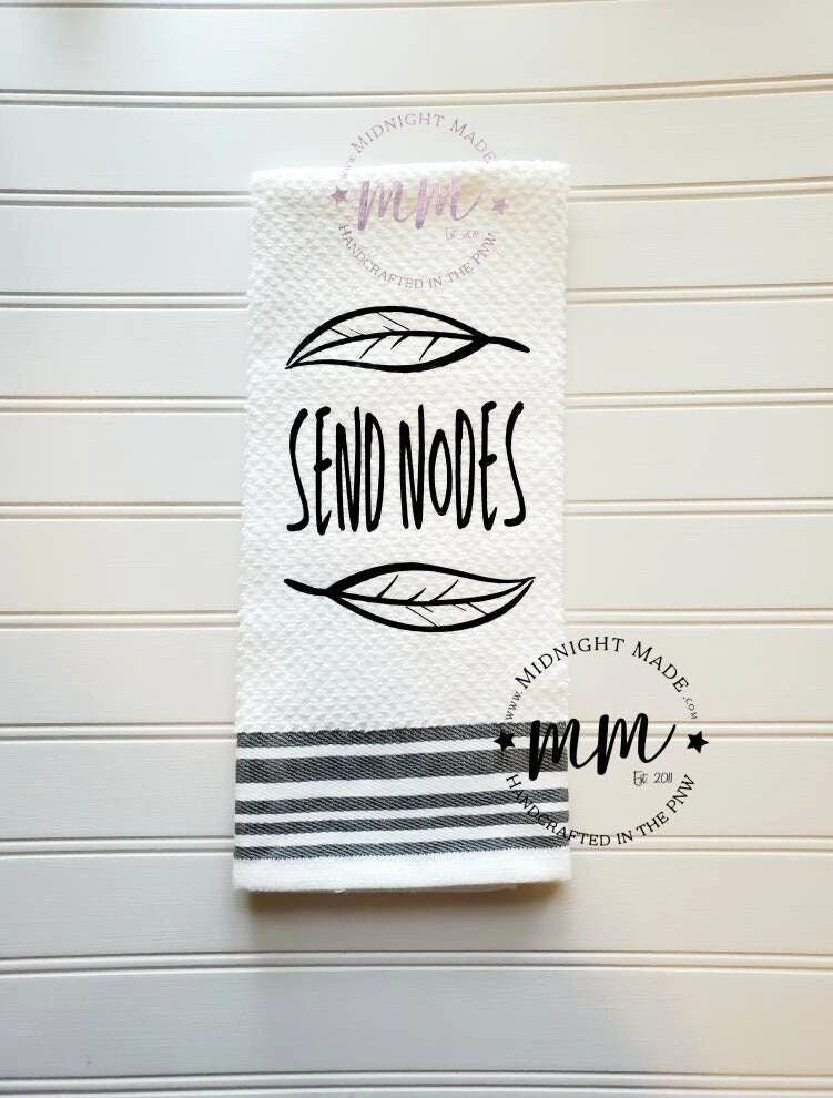 SEND NODES towel, kitchen towel, funny towel, novelty towel, Midnight Made, plant towel, plant nodes