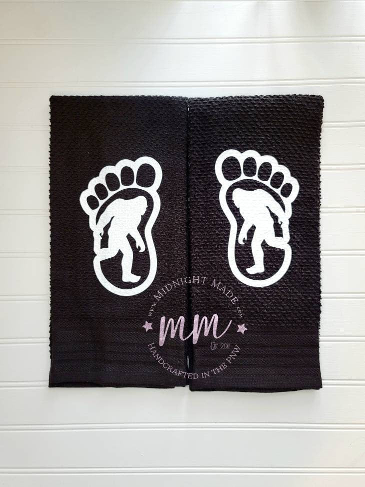 Bigfoot Sasquatch Yetty Yeti decor, funny towel decor Midnight Made pnw gift camping father's day dad gift