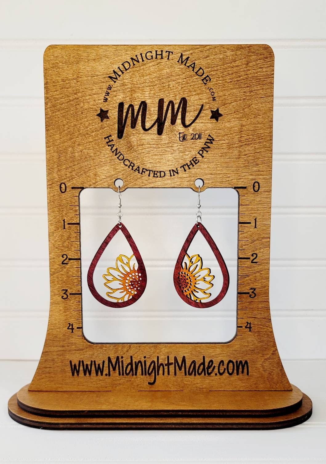 Wood Sunflower Summer Dangle Sunflower Earrings