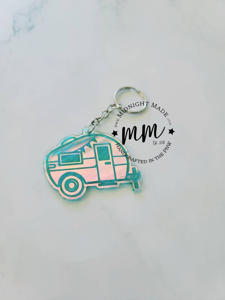 Shimmer suncatcher reflective Camping Camper keychain Midnight Made VRBO Air bnb Outdoorsy