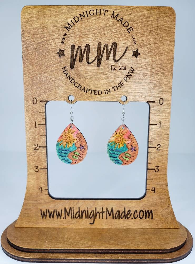 Sunset Sand Coastal Wood Earrings. Midnight Made