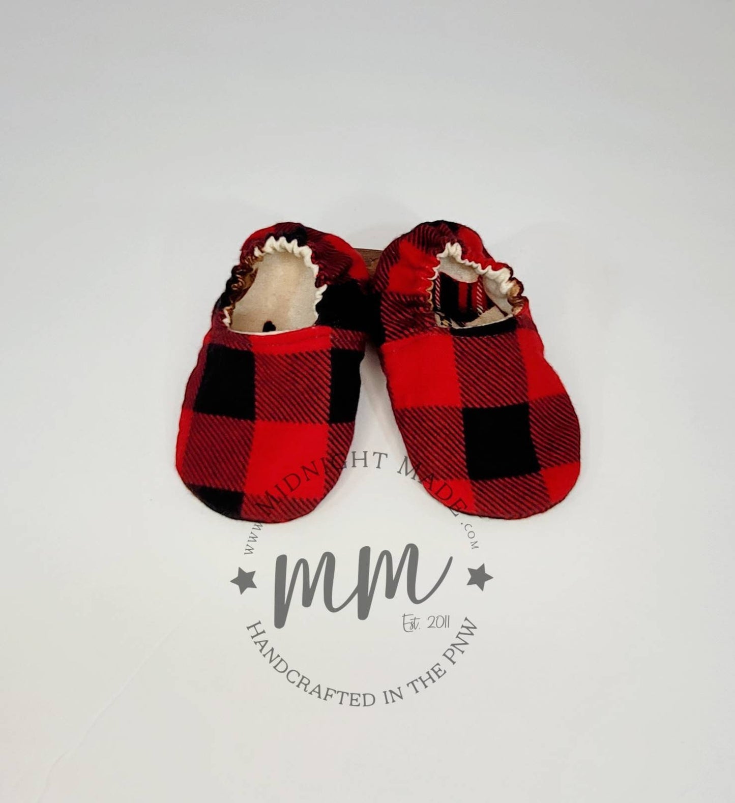 Woodland animal, buffalo plaid, nature, reversible baby set, baby bib, bandana, baby shoes baby mocs, toddler children's Bib Midnight Made