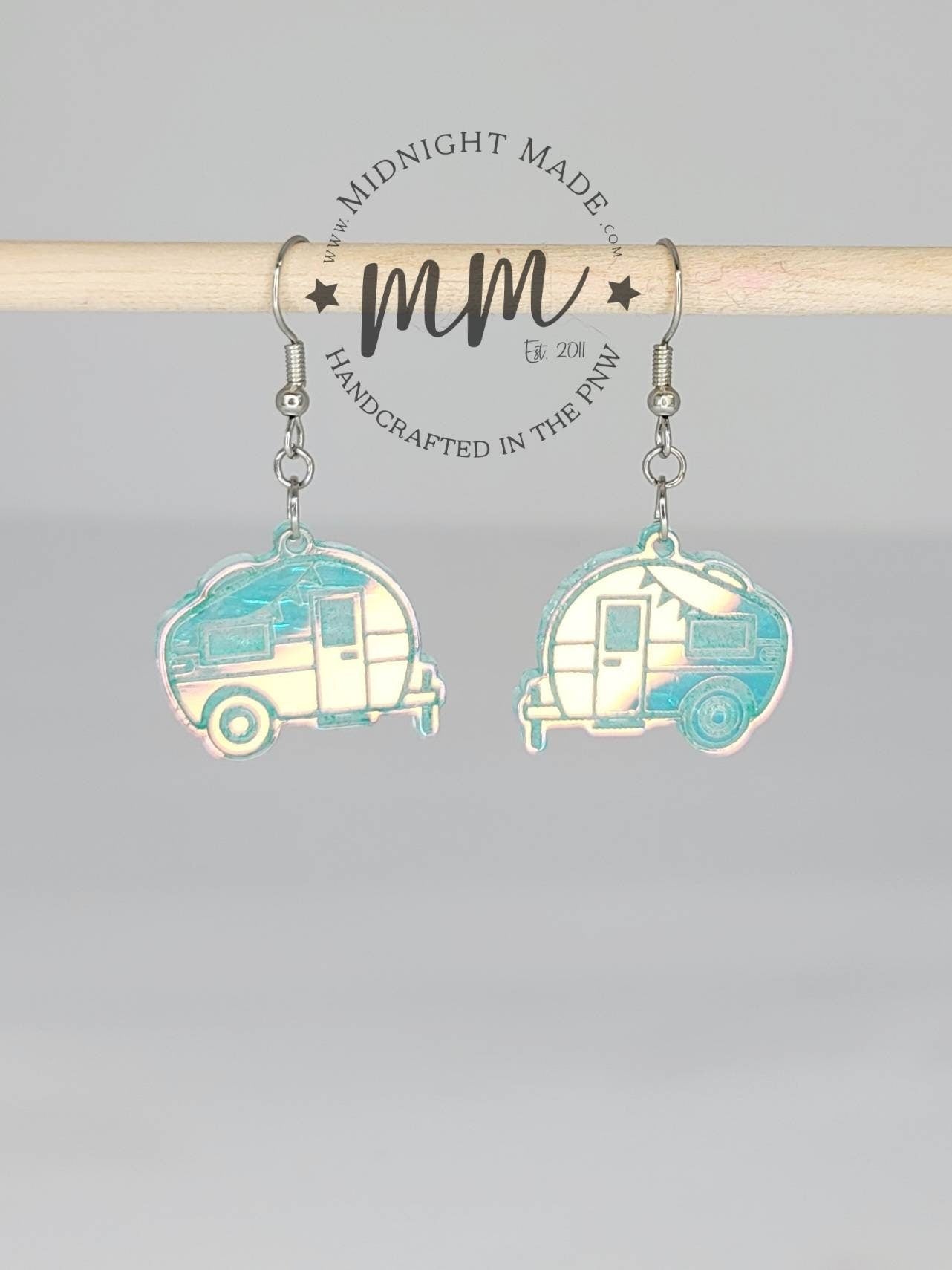 Shimmer suncatcher reflective Camping Camper Earrings