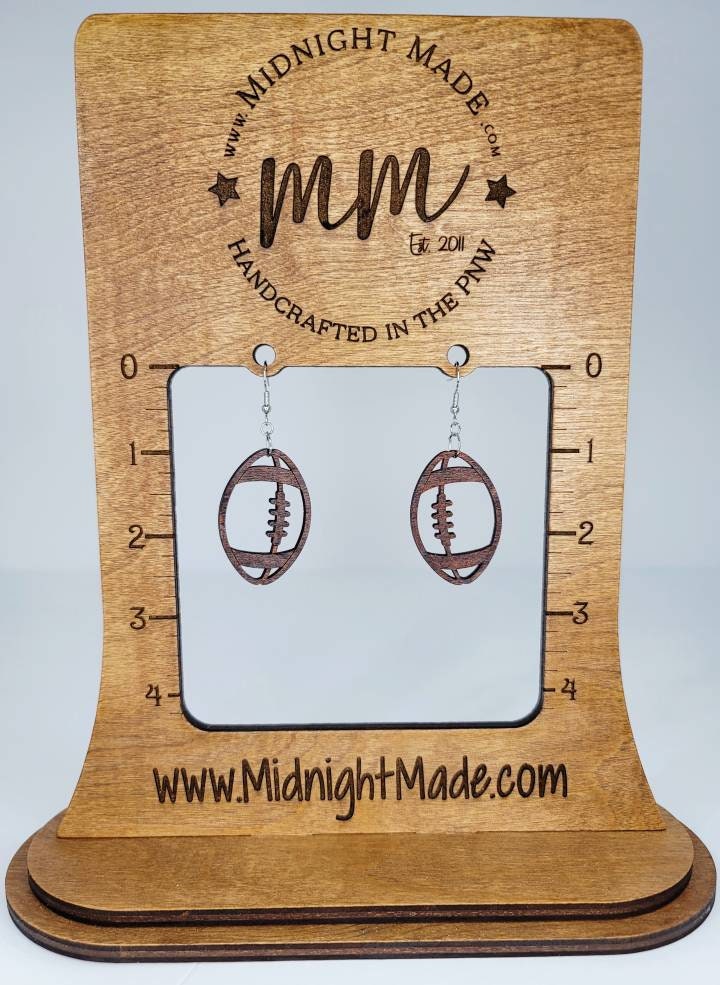 Wood Football earrings NFL team spirit tackle football school team Midnight Made. Navy yellow Team