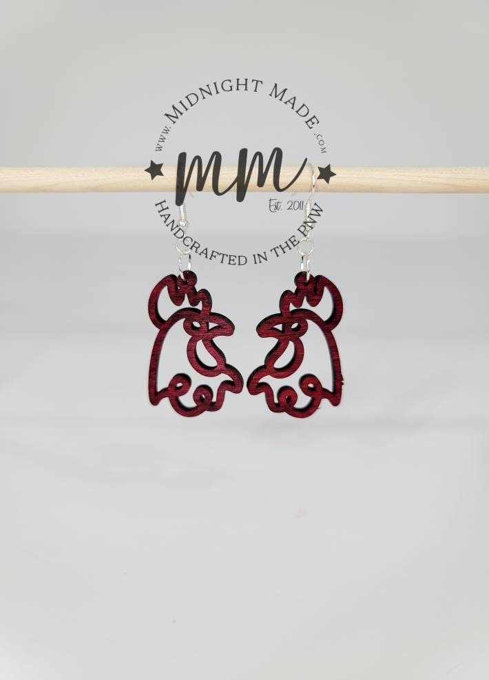 Chicken Rooster Farm Earrings hand painted wood dangle Earrings Midnight Made