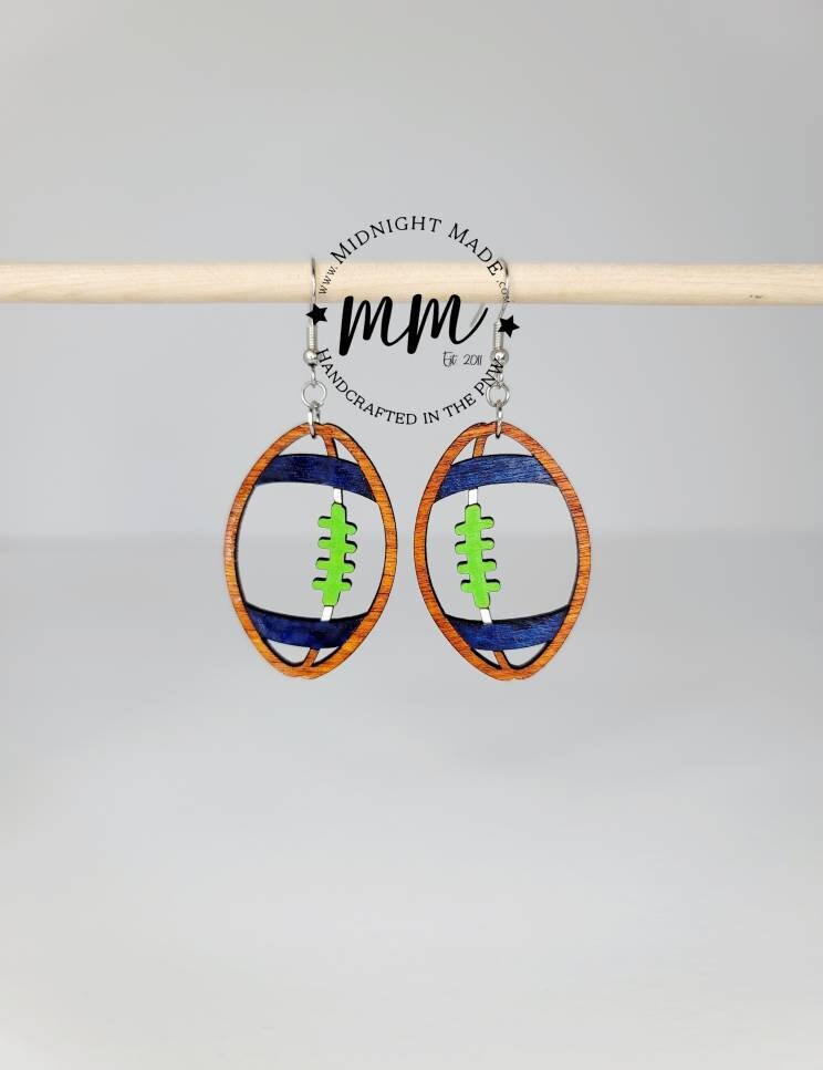 Football wood earrings NFL Midnight Made light weight seahawk earrings