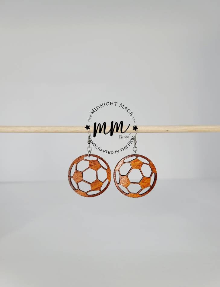 Wood Soccer earrings team spirit school team Midnight Made