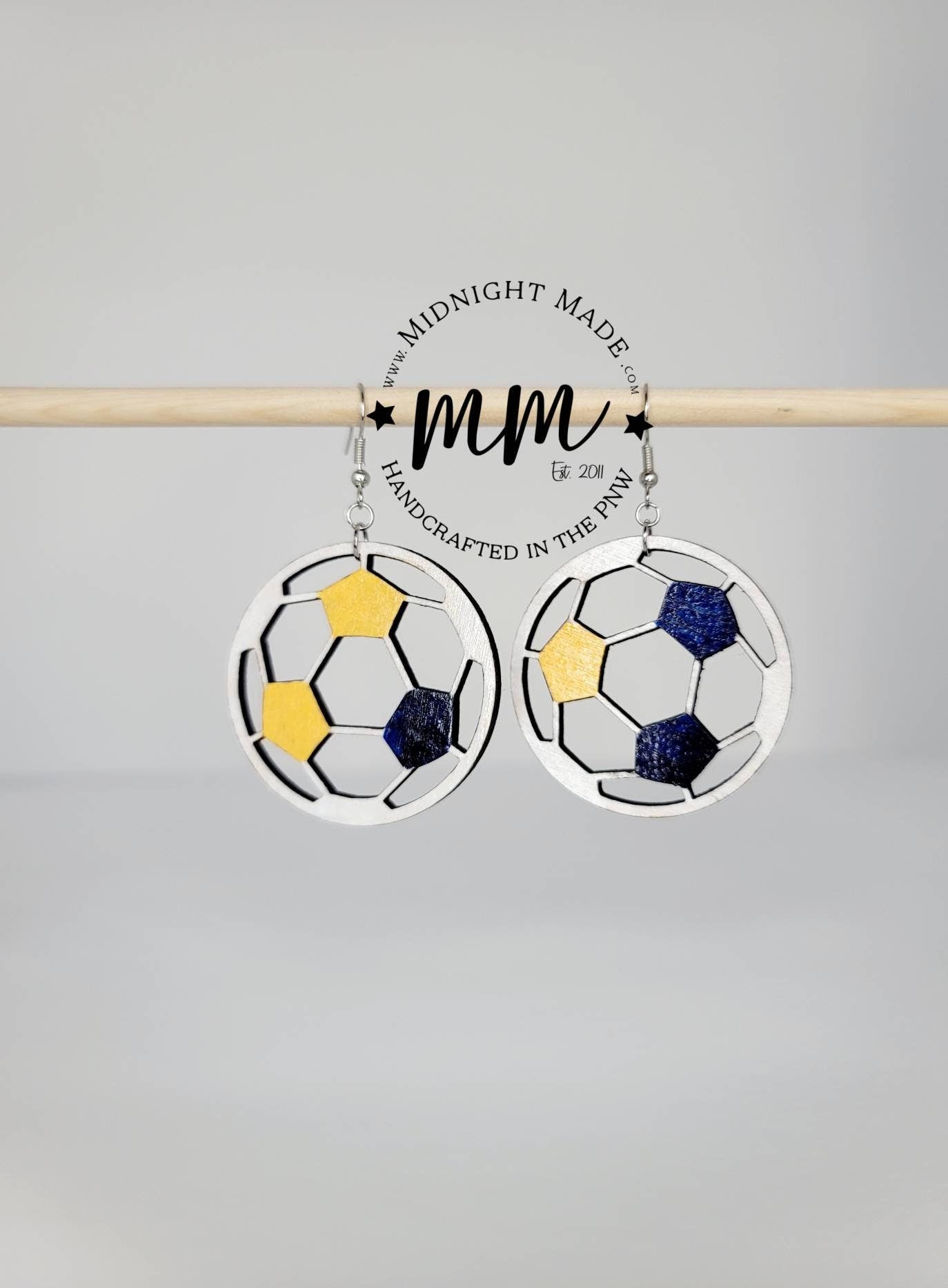 Wood Soccer earrings team spirit school team Midnight Made
