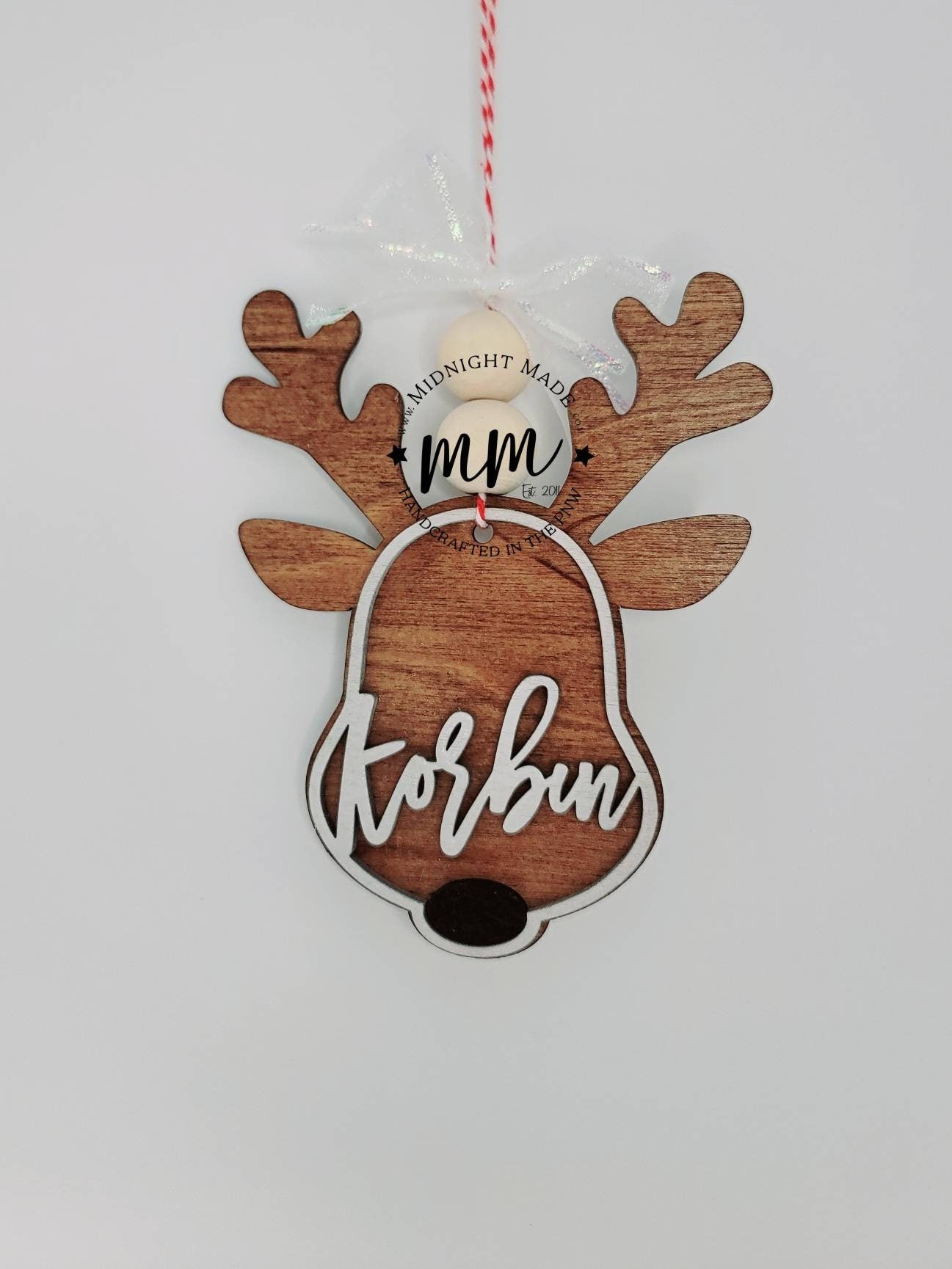 Reindeer Rudolph Name 2022 Family Ornament Wood Christmas tree ornament Midnight Made Christmas