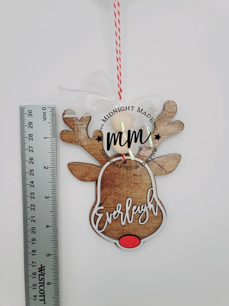 Reindeer Rudolph Name 2022 Family Ornament Wood Christmas tree ornament Midnight Made Christmas