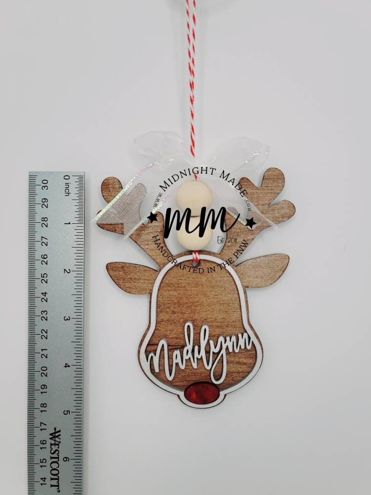 Christmas Reindeer Rudolph Name 2022 Family Ornament Wood Christmas tree ornament Midnight Made