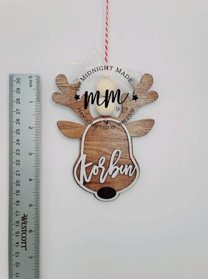 Christmas Reindeer Rudolph Name 2022 Family Ornament Wood Christmas tree ornament Midnight Made