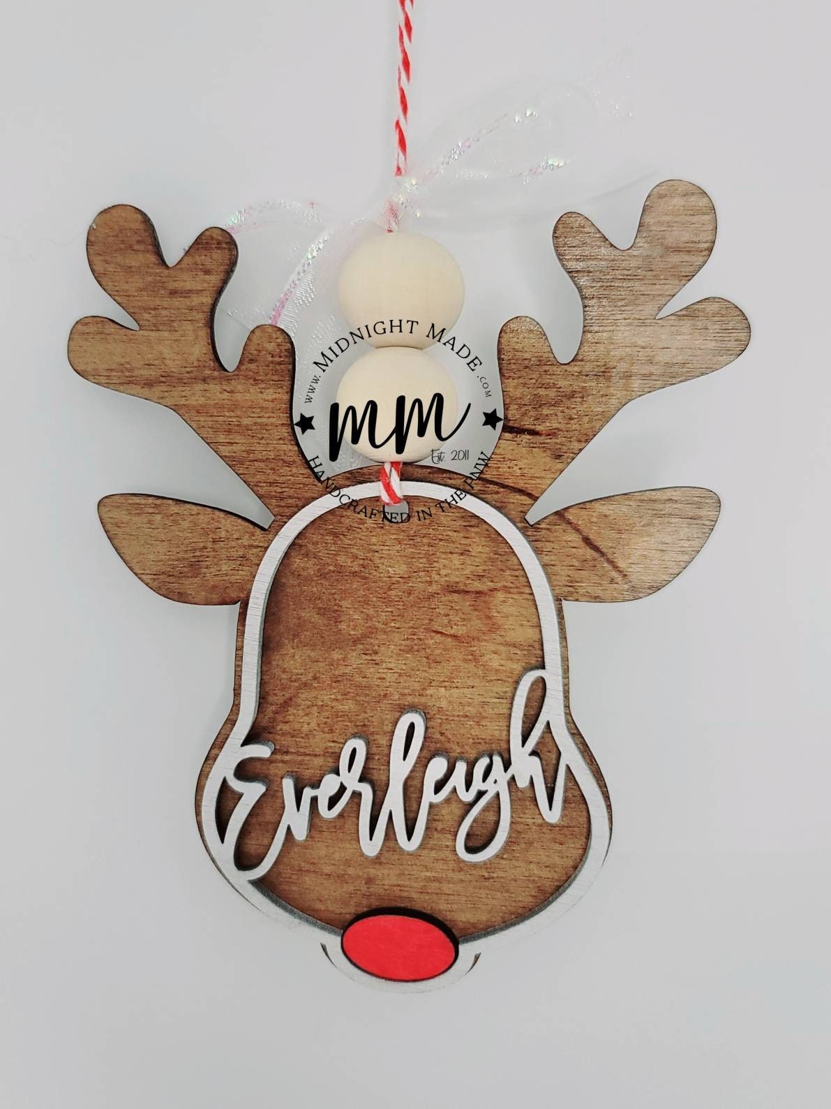 Christmas Reindeer Rudolph Name 2022 Family Ornament Wood Christmas tree ornament Midnight Made