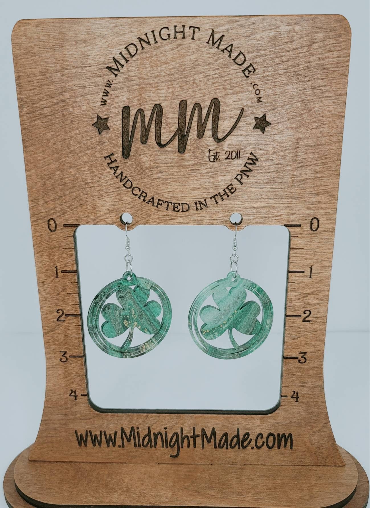 Green Gold Shamrock Dangle Earrings, St Patrick's Day