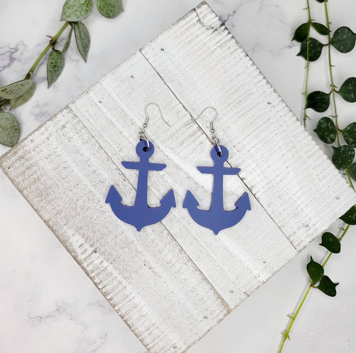Anchor shape nautical marine earrings. Lightweight Navy cute drop dangle earring. Midnight Made
