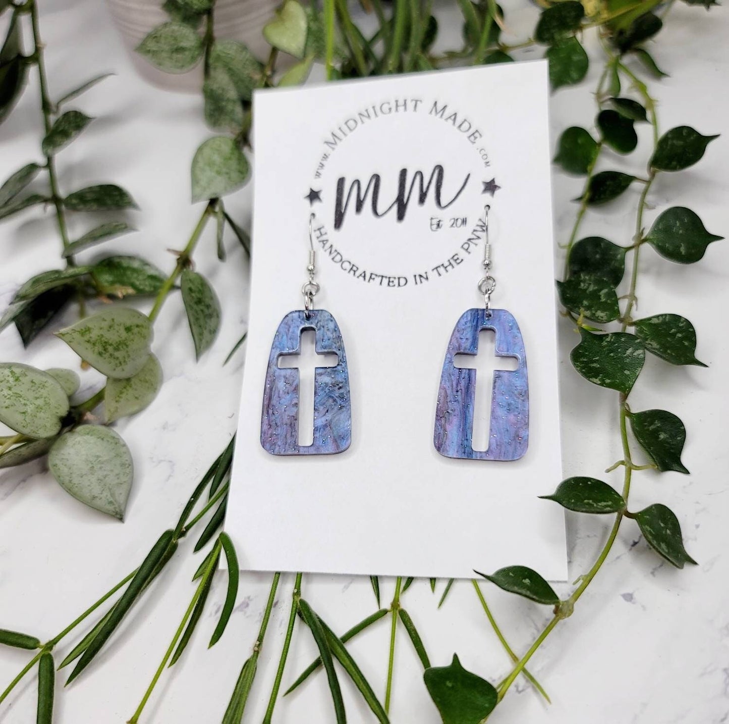 Cross negative space silhouette earrings Midnight Made Christian