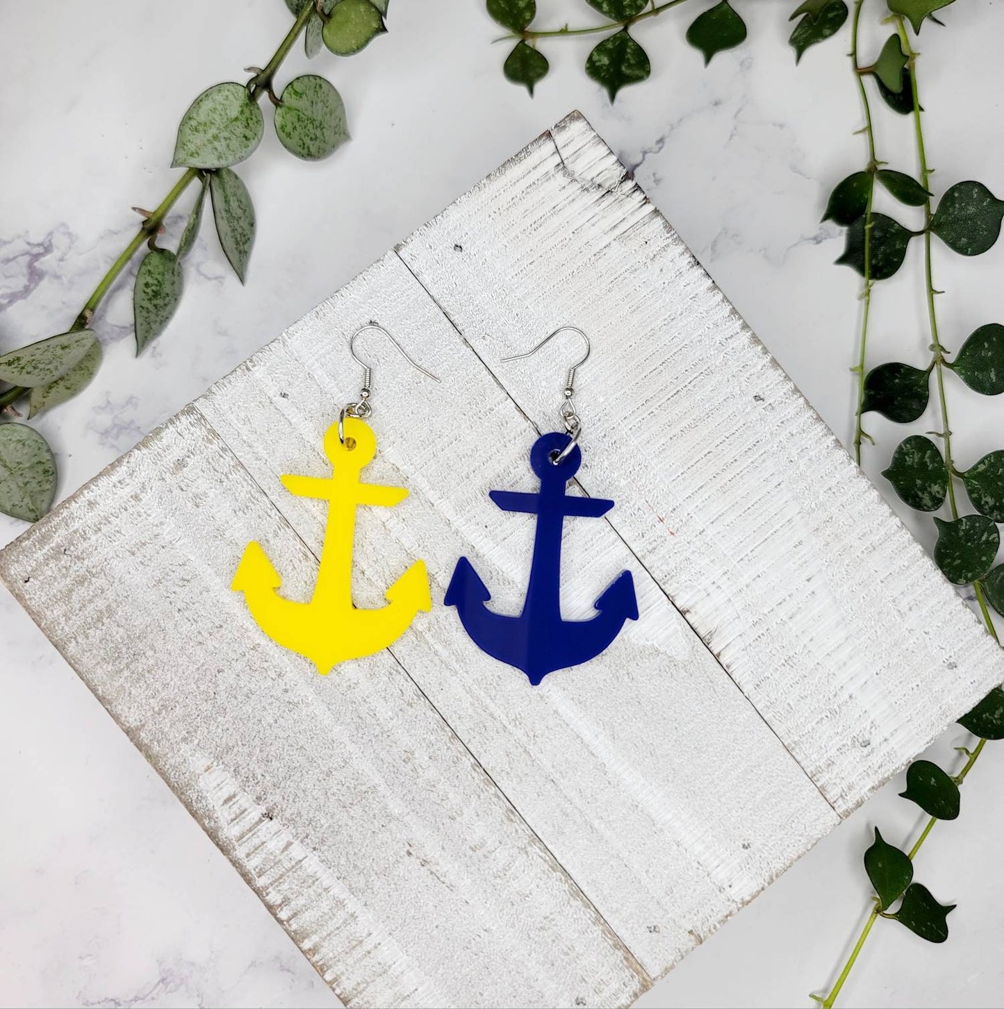 Anchor marine nautical earrings. Lightweight cute drop dangle earring. Midnight Made