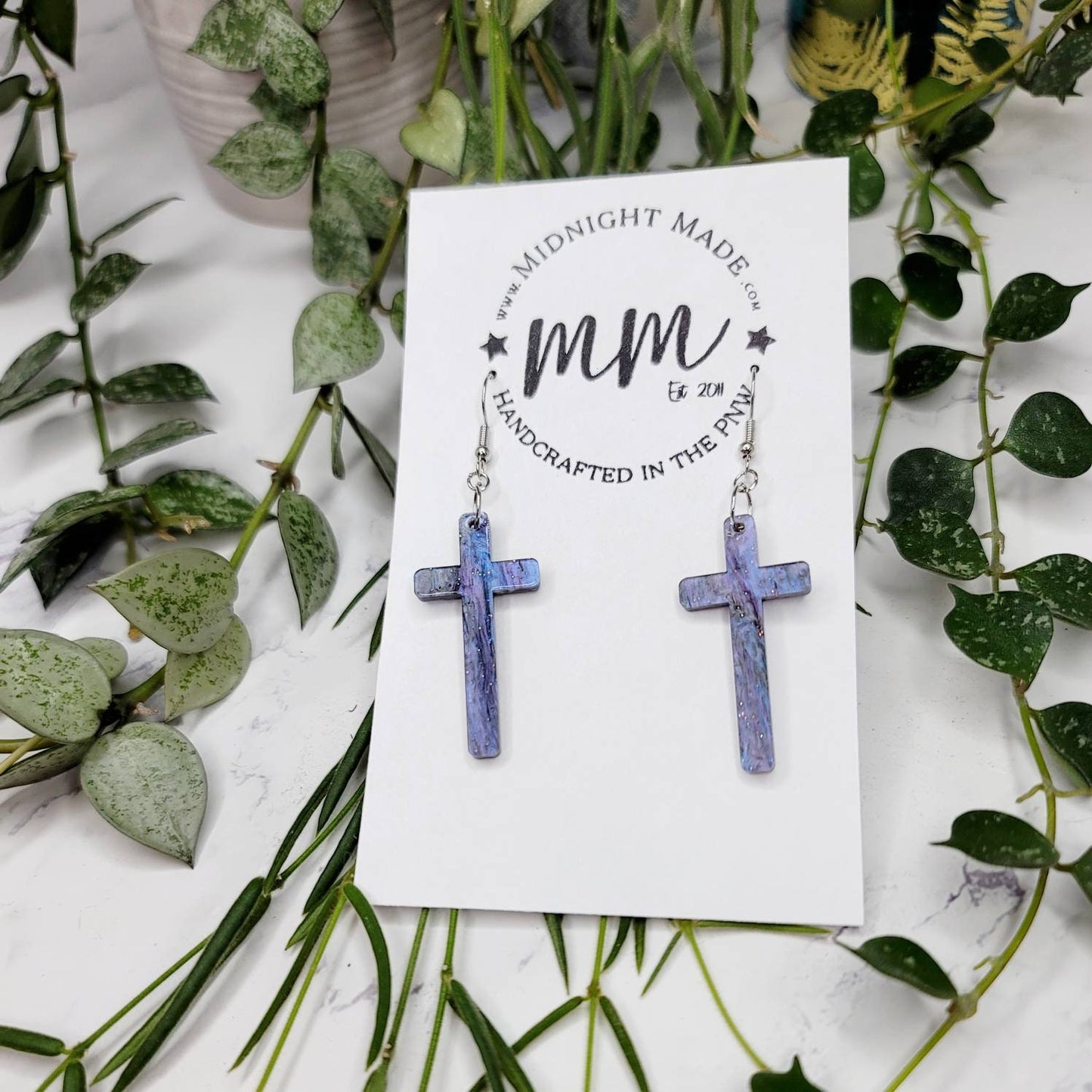 Cross silhouette galaxy earrings Midnight Made