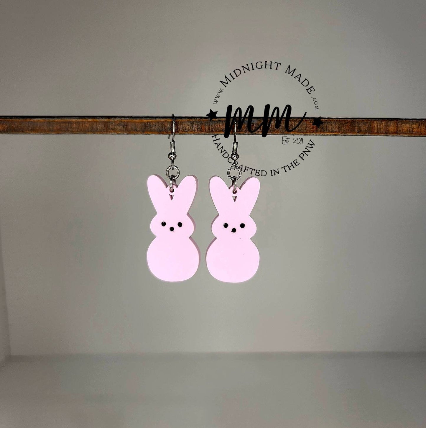 Mommy and Me Easter Earrings. Marshmallow Peep bunny Spring drop dangle earrings. Midnight Made. Purple Bunny
