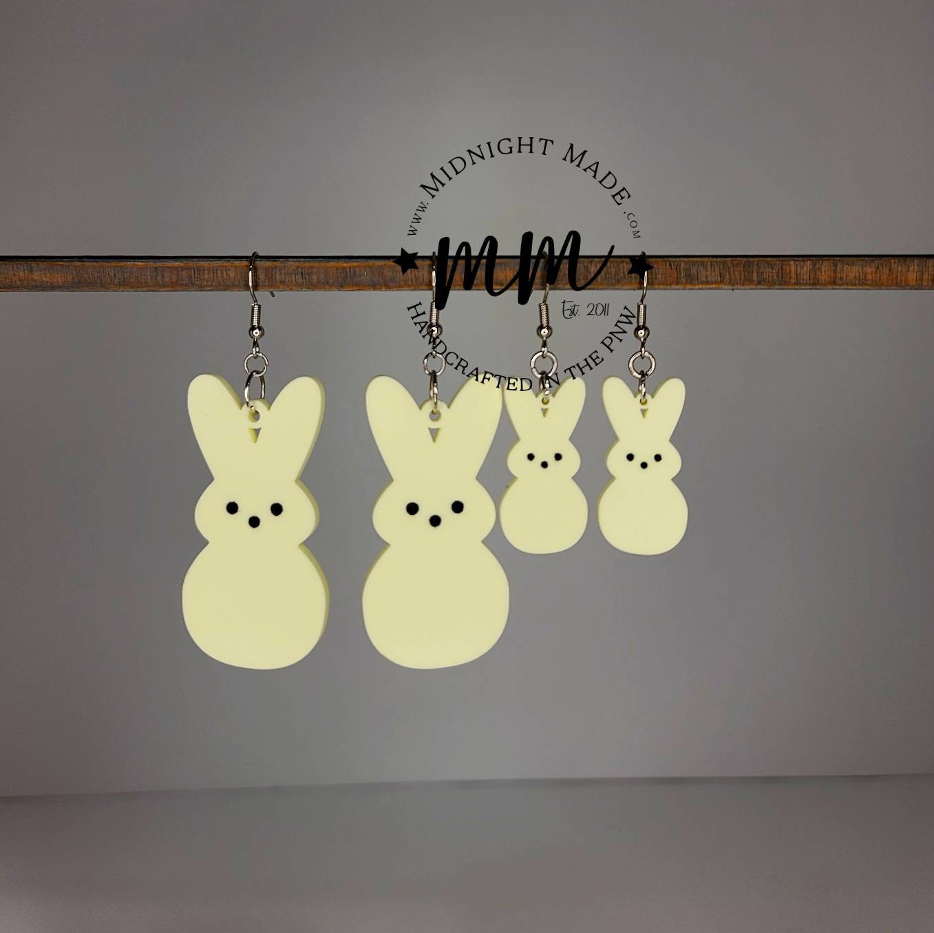 Mommy and Me Easter Earrings. Marshmallow Peep bunny Spring drop dangle earrings. Midnight Made. yellow bunny