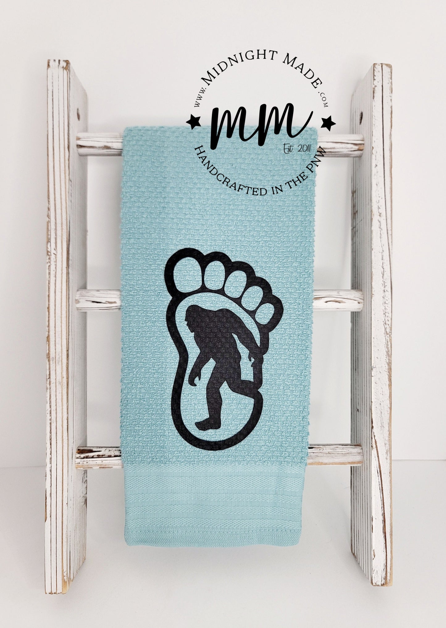 Bigfoot Sasquatch Yetty Yeti decor, funny towel decor Midnight Made pnw gift camping father's day dad gift