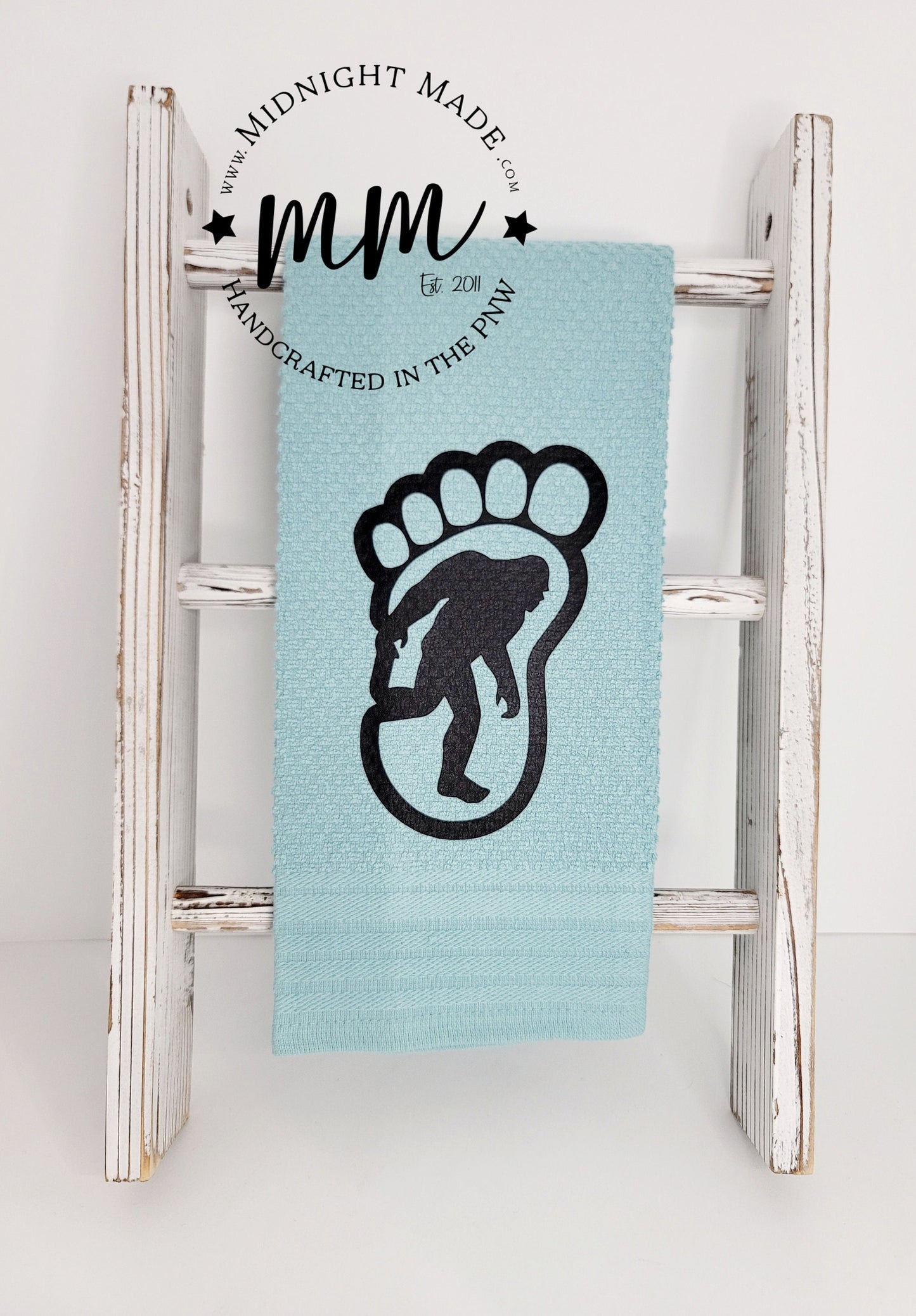 Bigfoot Sasquatch Yetty Yeti decor, funny towel decor Midnight Made pnw gift camping father's day dad gift