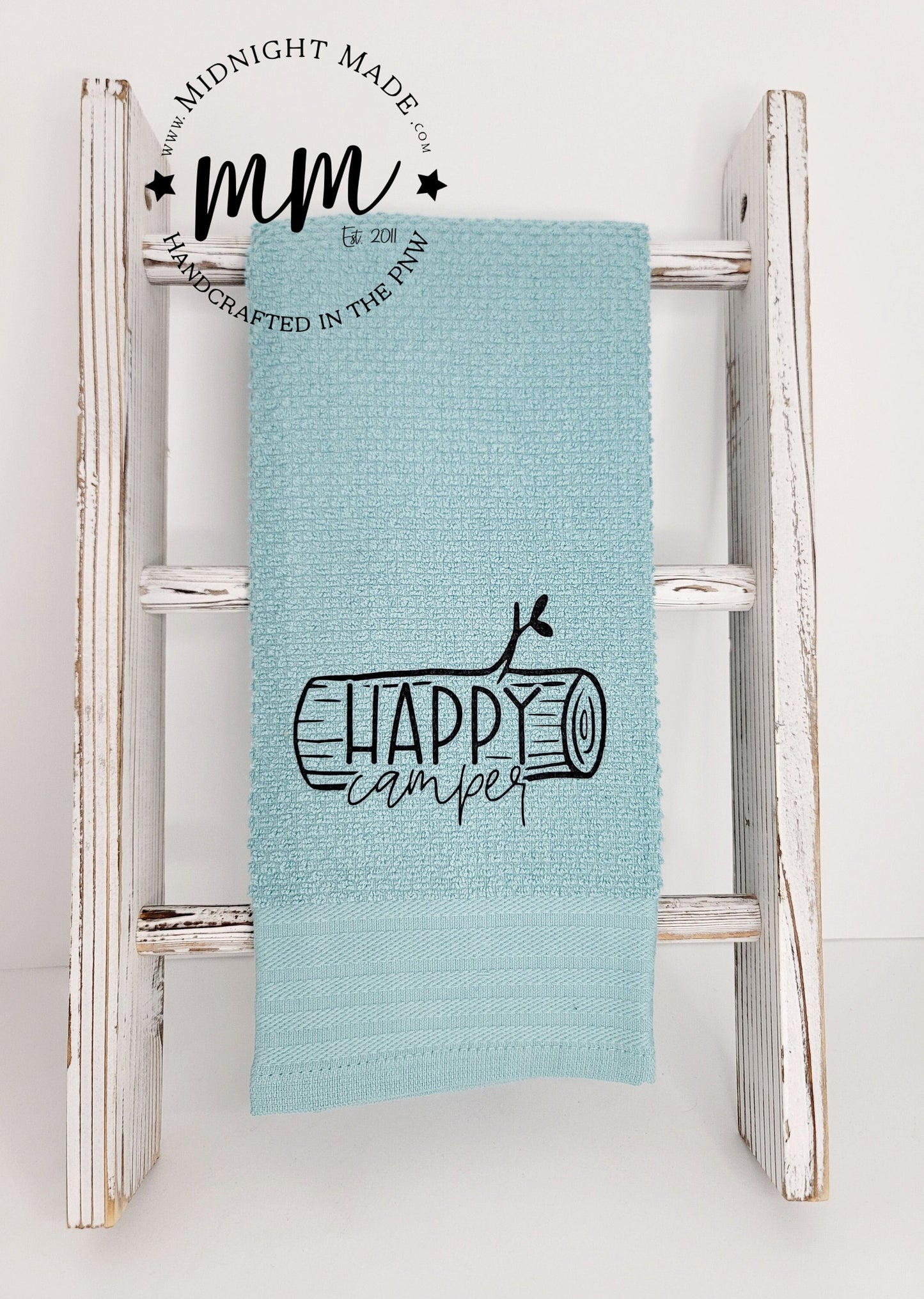 Happy Camper towel, camper decor, funny towel decor Midnight Made
