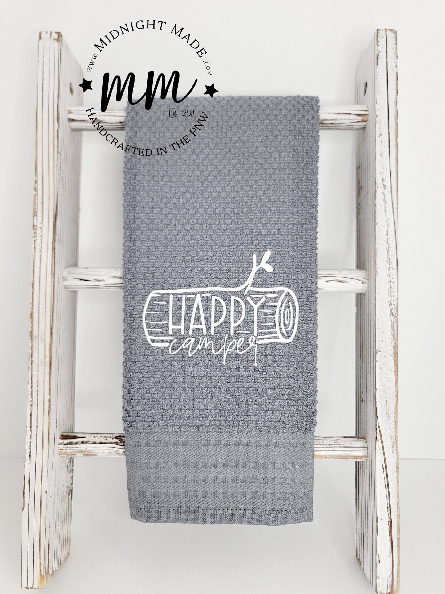 Happy Camper towel, camper decor, funny towel decor Midnight Made