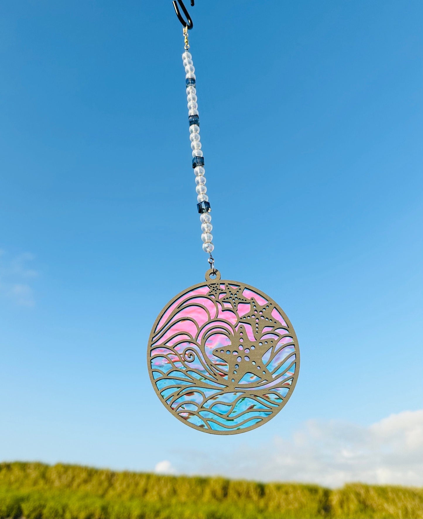Starfish Suncatcher wall hanging window spinning mandala iridescent rainbow decor
