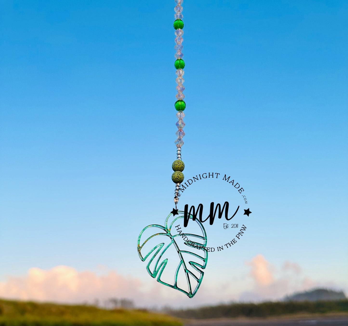 Monstera Philodendron Car Charm diffuser suncatcher. Plant lover air freshener, lava bead essential oil car scents. (Pothos, Thai con)