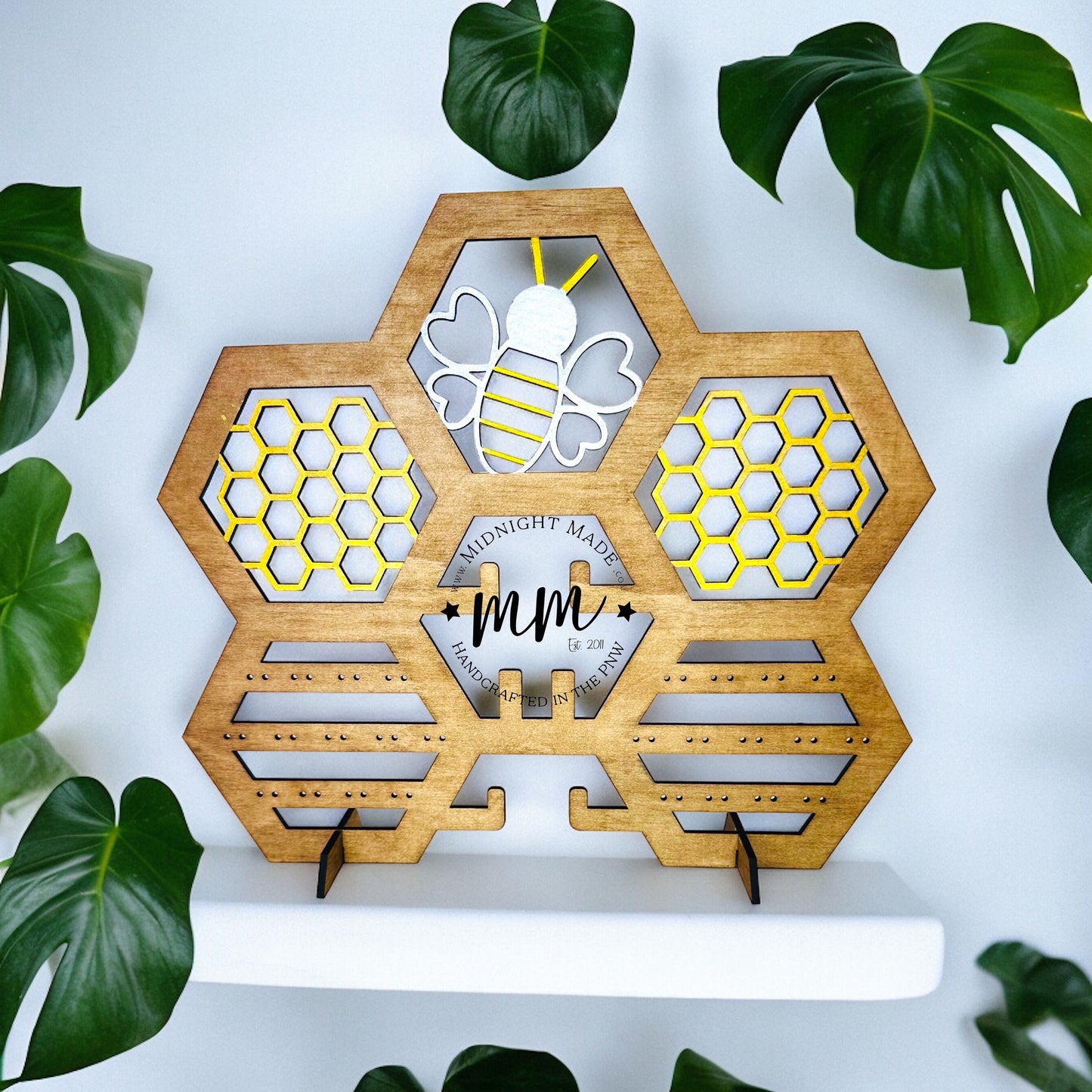 Jewelry Holder Honeycomb Honey Bee wood hand painted Earring Display