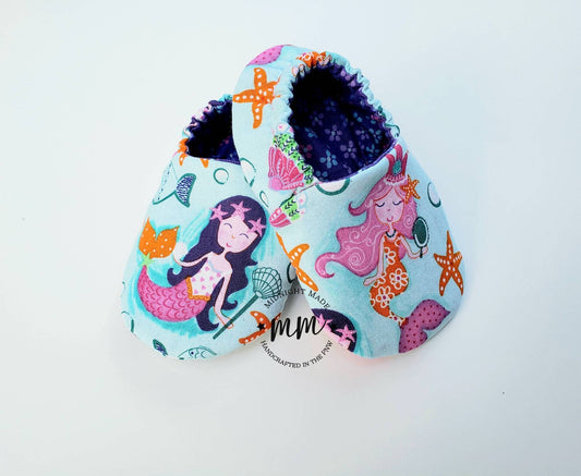 Soft soled baby crib shoes moccasins mocs slippers mermaid. Midnight Made