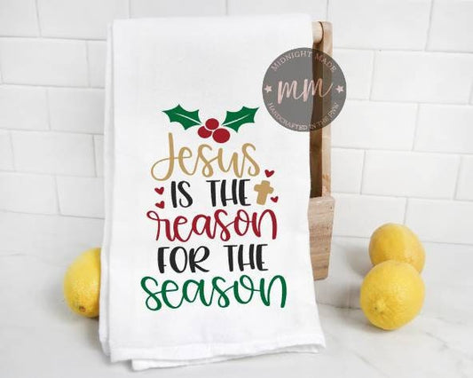 Kitchen towel, Christmas towel, Jesus is the reason for the Season Midnight Made. Christmas Towel
