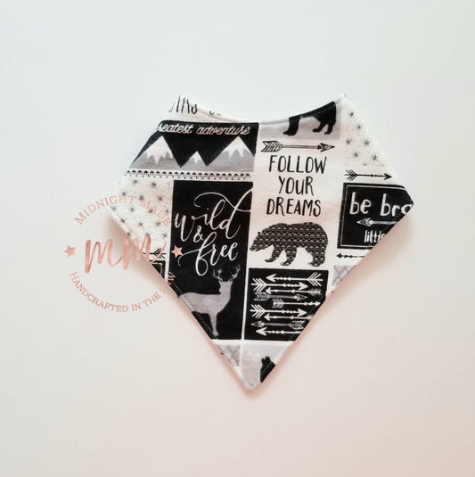 Waterproof reversible baby bib bandana, toddler children's Bib. Stay Wild. Be Brave. Midnight Made
