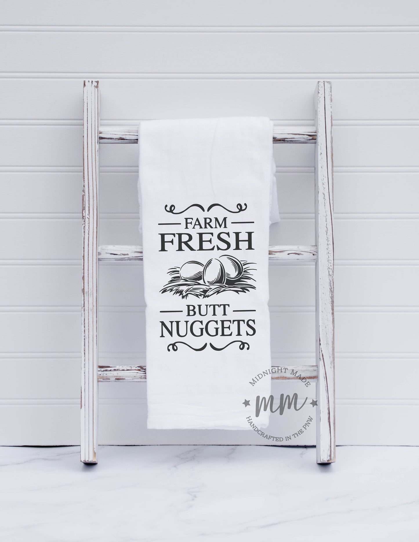Farm fresh butt nuggets, chicken egg towel gift, kitchen  funny towel, novelty towel farmhouse towel, chicken decor towel Midnight Made