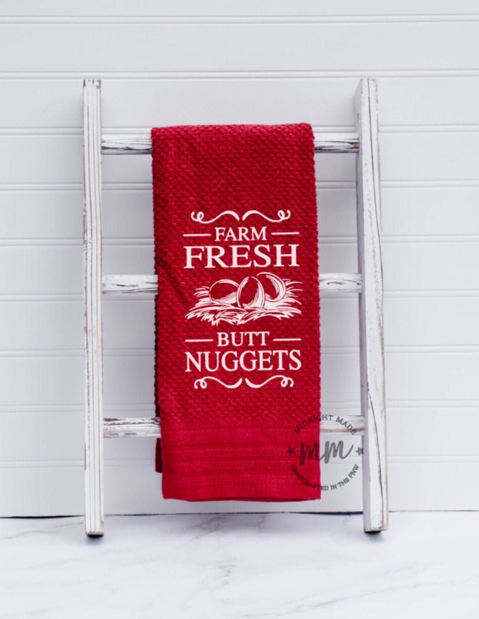 Farm fresh butt nuggets, chicken egg towel gift, kitchen  funny towel, novelty towel farmhouse towel, chicken decor towel Midnight Made