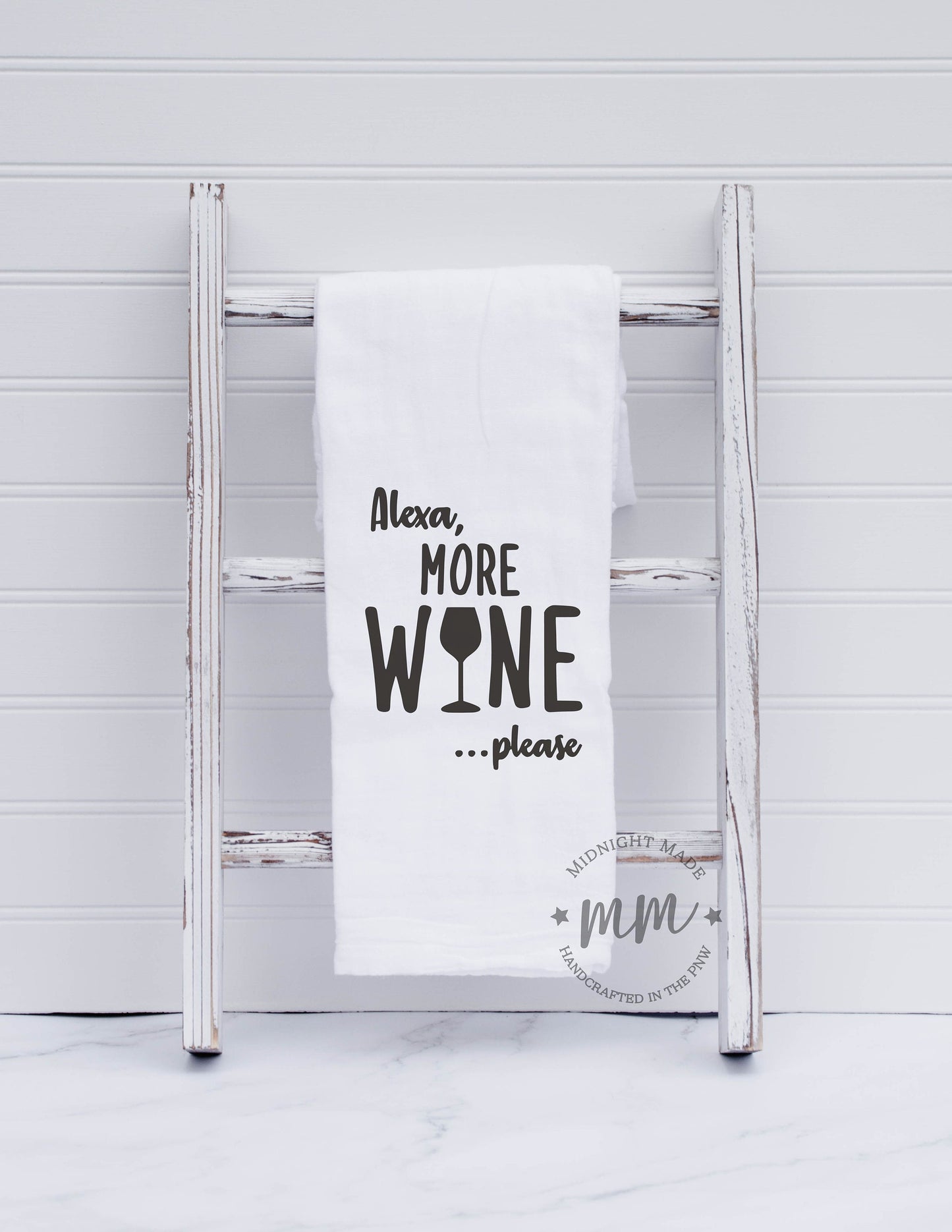 Alexa more wine,  Alexa towel, kitchen towel, funny towel, novelty towel Midnight Made funny gift