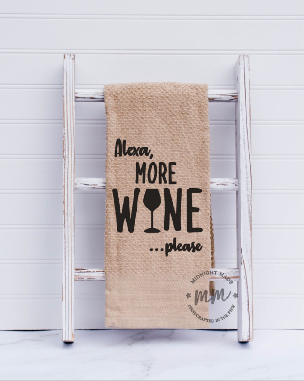 Alexa more wine,  Alexa towel, kitchen towel, funny towel, novelty towel Midnight Made funny gift